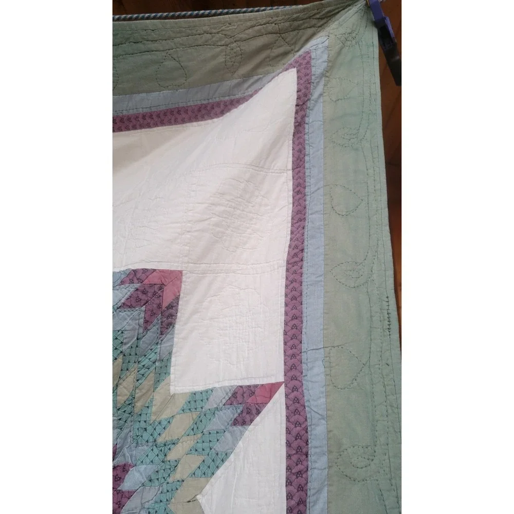 Vintage Handmade Lone Star Quilt 60x80 Patchwork Star of Bethlehem Cottagecore